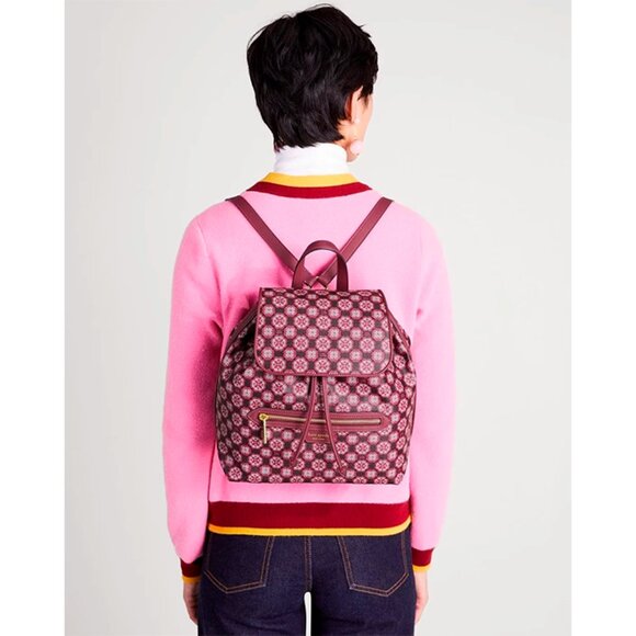 S Kate Spade Flower Monogram Mia Flap Backpack NWT Garnet Rose K9028 $348